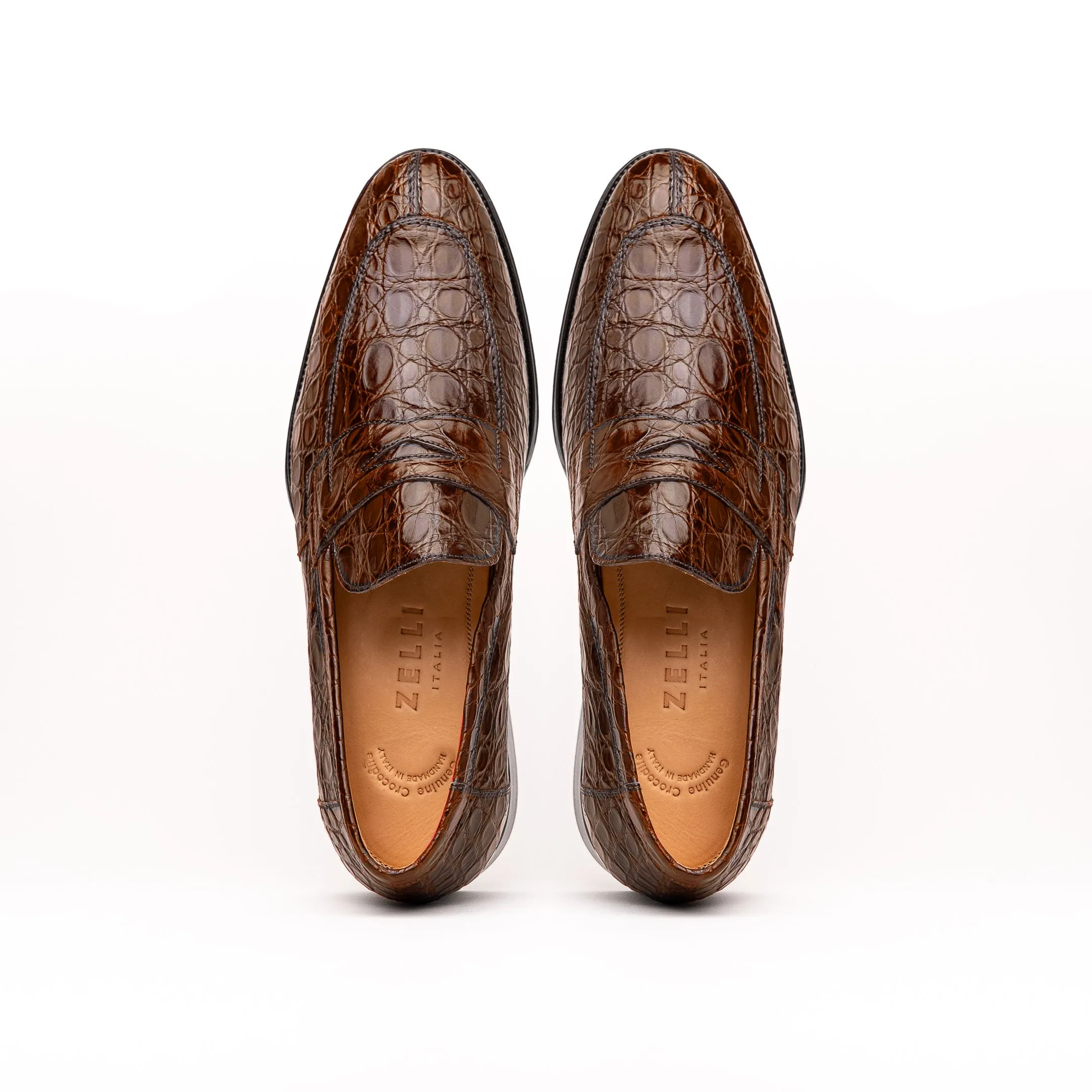 11-201-CGM ROMA Crocodile Penny Loafer, Cognac