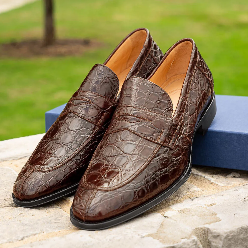 11-201-CGM ROMA Crocodile Penny Loafer, Cognac