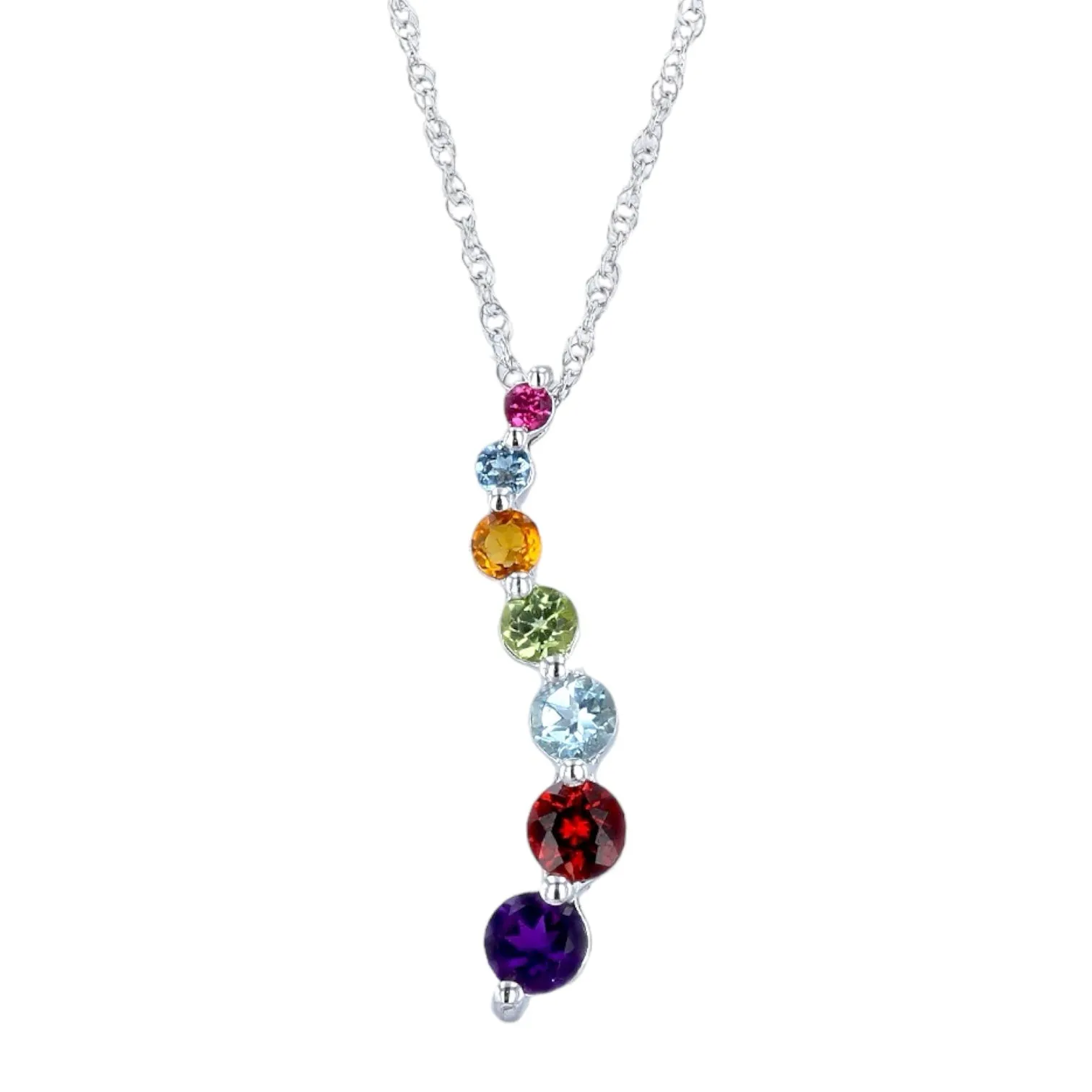 14K White gold rainbow color gemstone  ribbon Necklace-12659