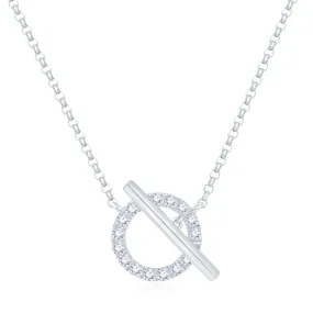 18K White Gold Diamond Circle Toggle Necklace