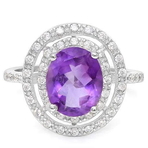 2 1/3 CT AMETHYST & 1/5 CT CREATED WHITE SAPPHIRE 925 STERLING SILVER RING