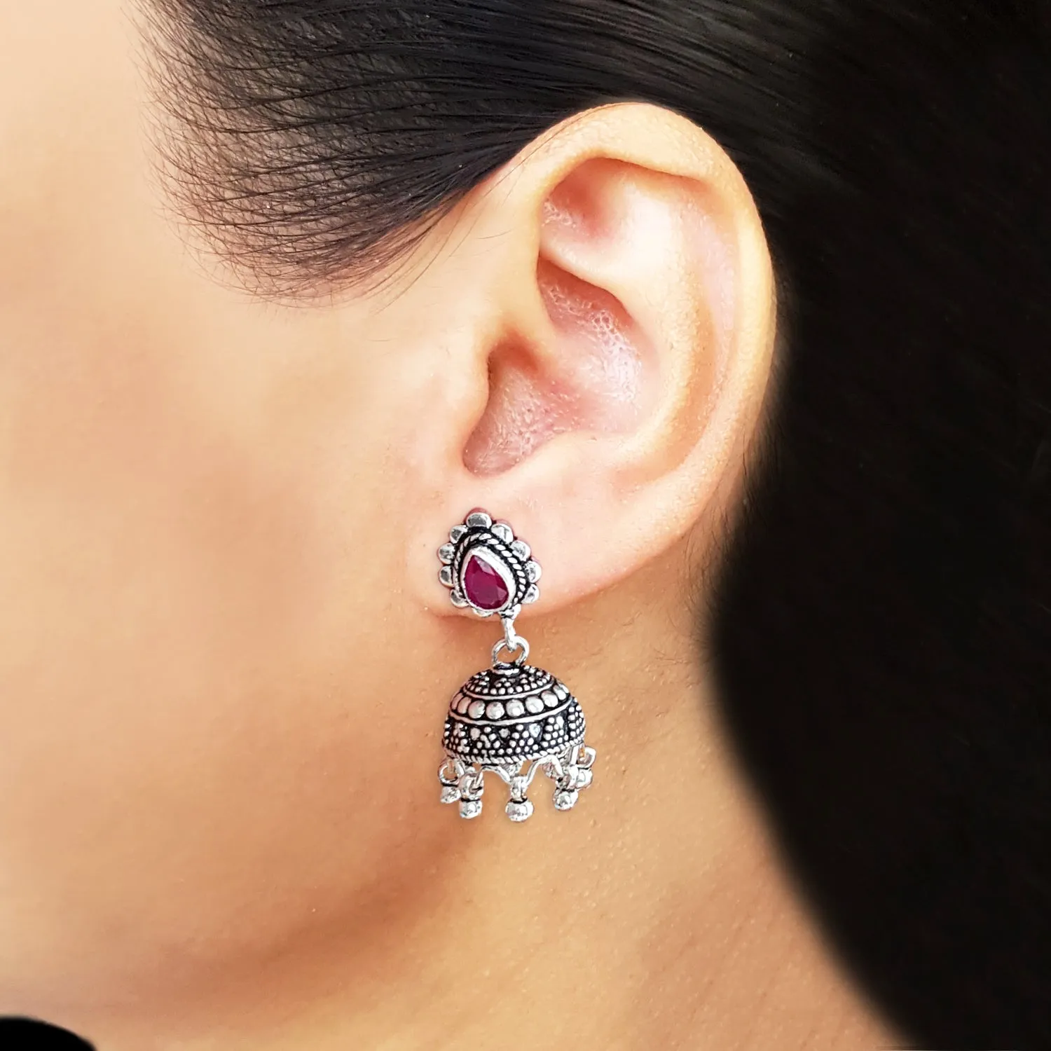 925 Silver Pink Top With Ghungroo Jhumki