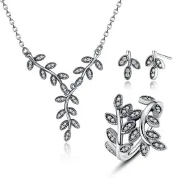 925 Sterling Silver Sparkling Leaves Jewelry Set