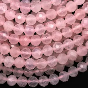 AAA Gemmy Natural Madagascar Pink Rose Quartz Faceted 8mm Round Beads Micro Diamond Cut Gemstone 15.5" Strand