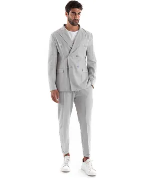 Abito Uomo Doppiopetto Completo Viscosa Sartoriale Giacca Pantaloni Grigio Chiaro Melangiato Elegante Casual GIOSAL-OU2138A