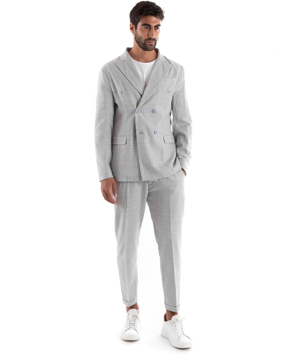 Abito Uomo Doppiopetto Completo Viscosa Sartoriale Giacca Pantaloni Grigio Chiaro Melangiato Elegante Casual GIOSAL-OU2138A