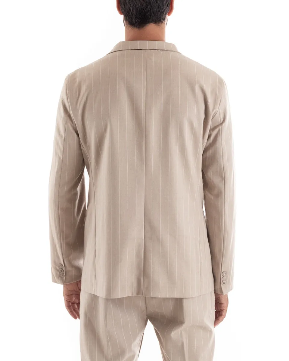 Abito Uomo Doppiopetto Vestito Viscosa Completo Giacca Pantaloni Beige Elegante Cerimonia GIOSAL-OU2152A