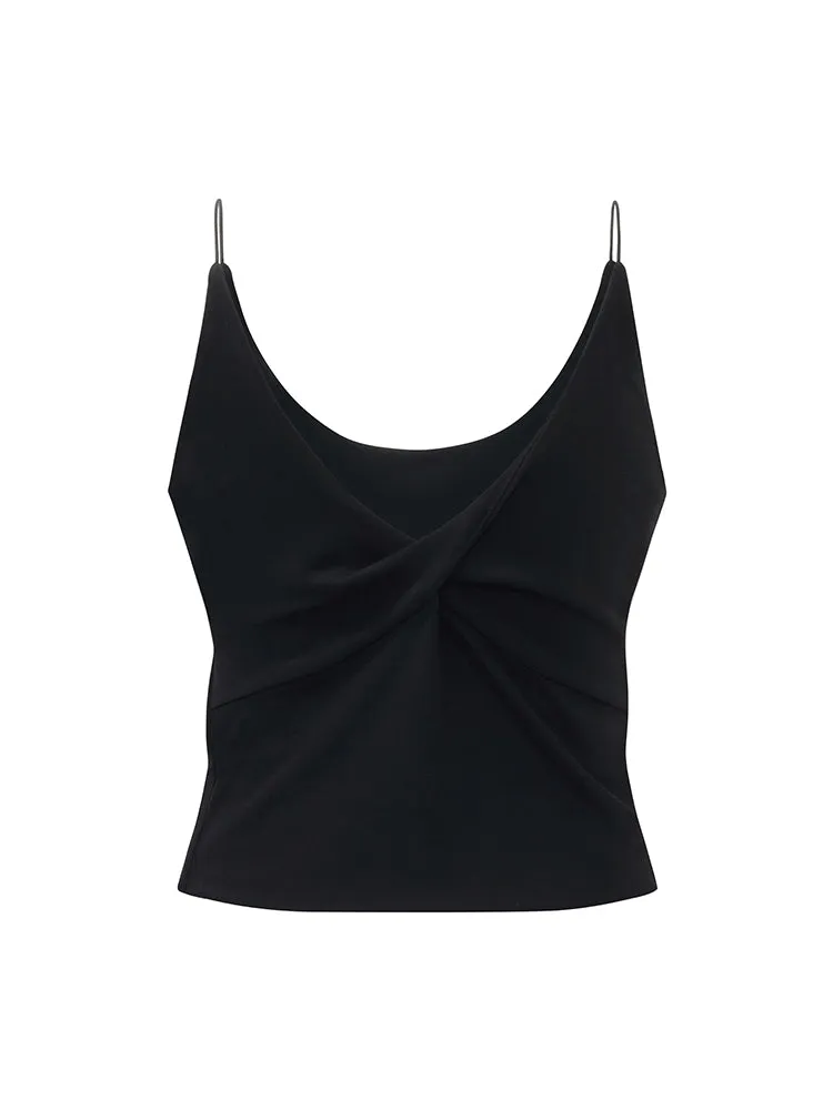 Acetate Twisted Back Women Camisole With Detachable Bra Pads