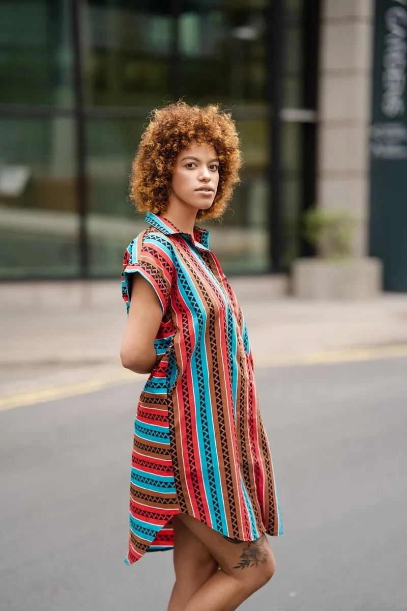 African Shirt Dress In Pink Ankara