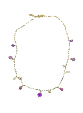 Amethyst and Freshwater Pearl Delicate Charm Necklace LN016