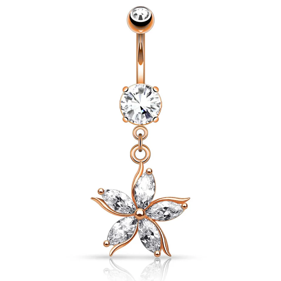 Antoinetta Daisy Petal Belly Ring with Rose Gold Plating