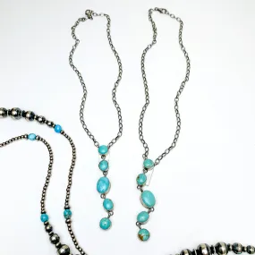 Augustine Largo | Navajo Handmade Sterling Silver Chain Lariat Necklace with 5 Kingman Turquoise Pendants