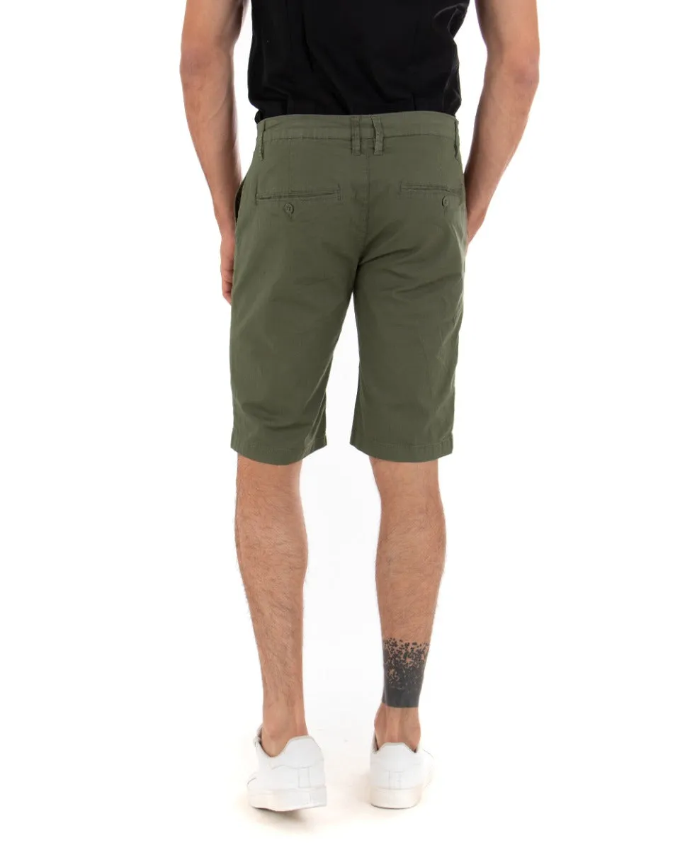 Bermuda Pantaloncino Uomo Corto Tinta Unita Verde Militare Classico Tasca America Cotone Casual GIOSAL-PC1723A