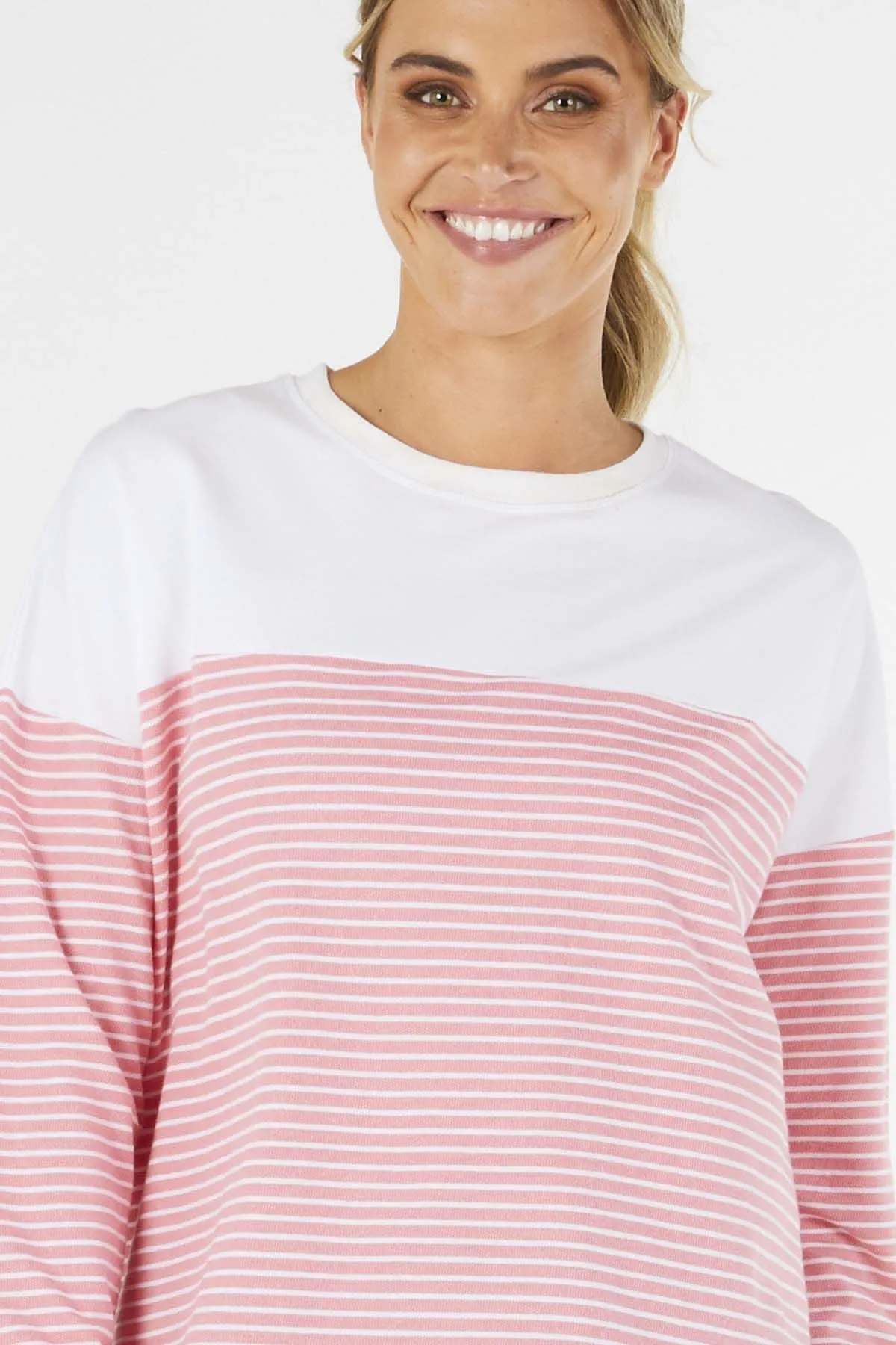 Betty Basics Sienna Sweater in Pink White Stripe