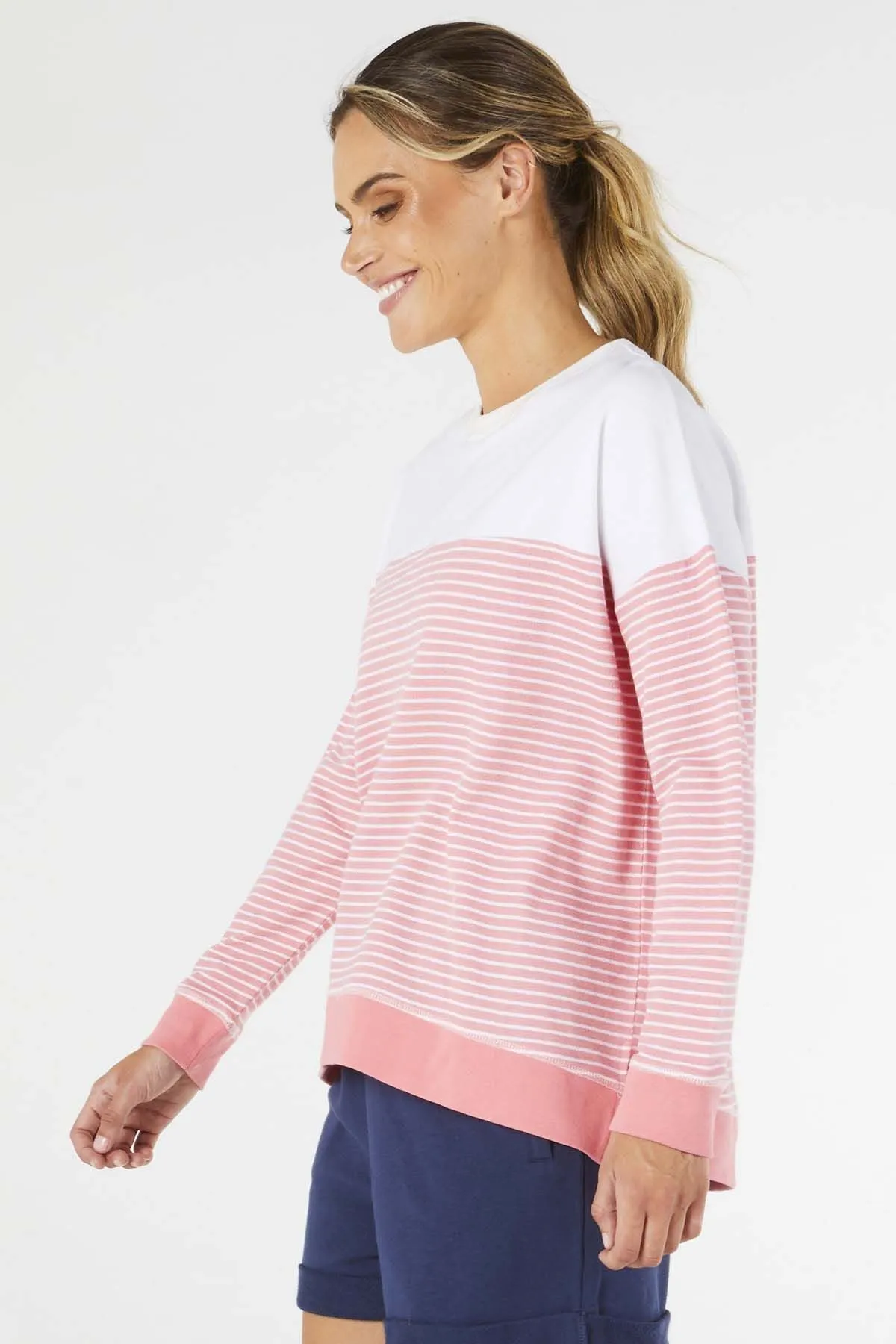 Betty Basics Sienna Sweater in Pink White Stripe