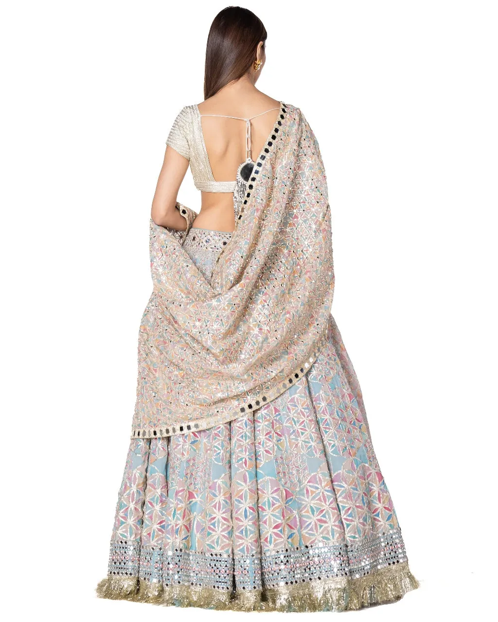 Blue Pink Printed Lehenga Set