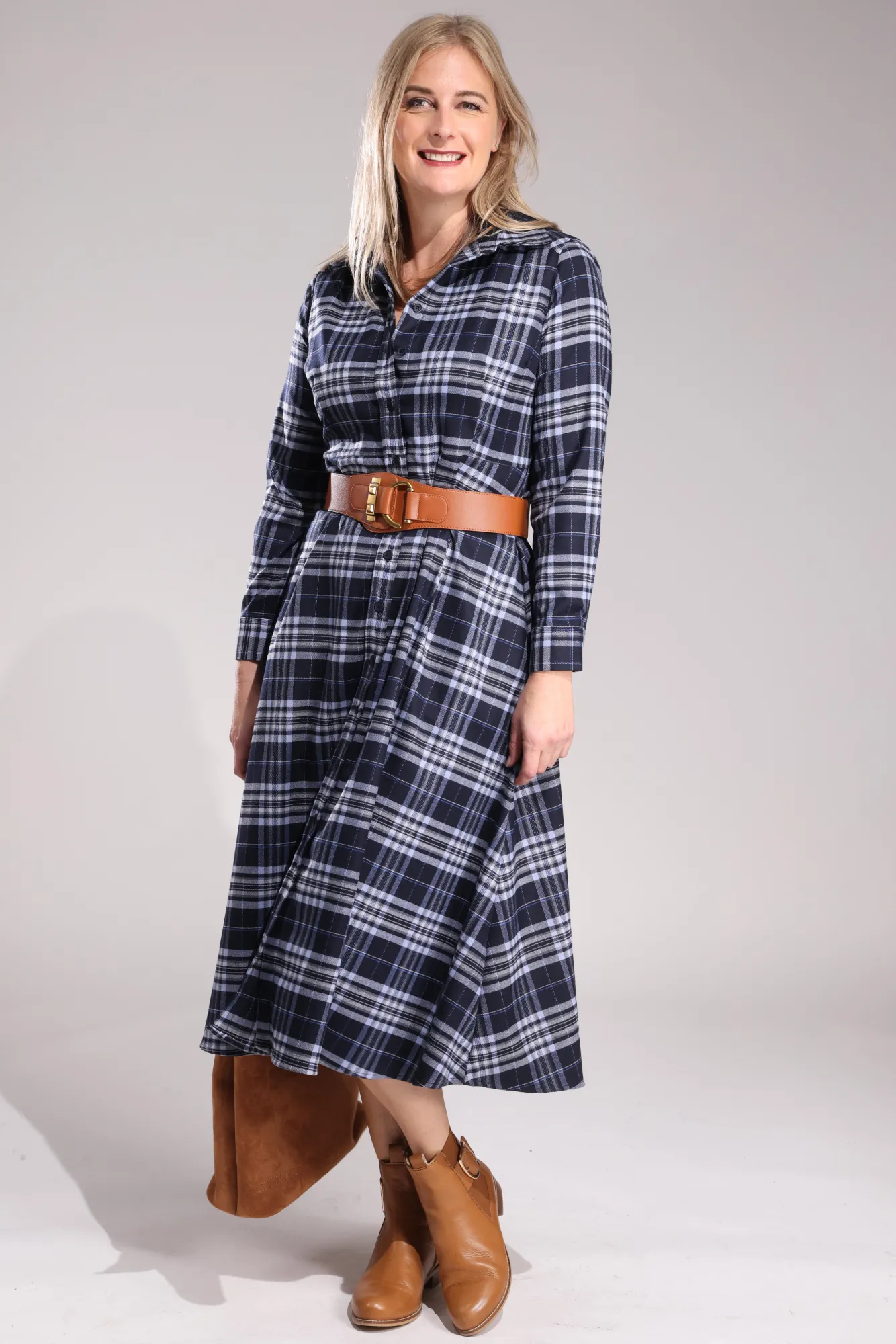 Brushed Checks Dress | Sky Navy Check | 6354ZZ