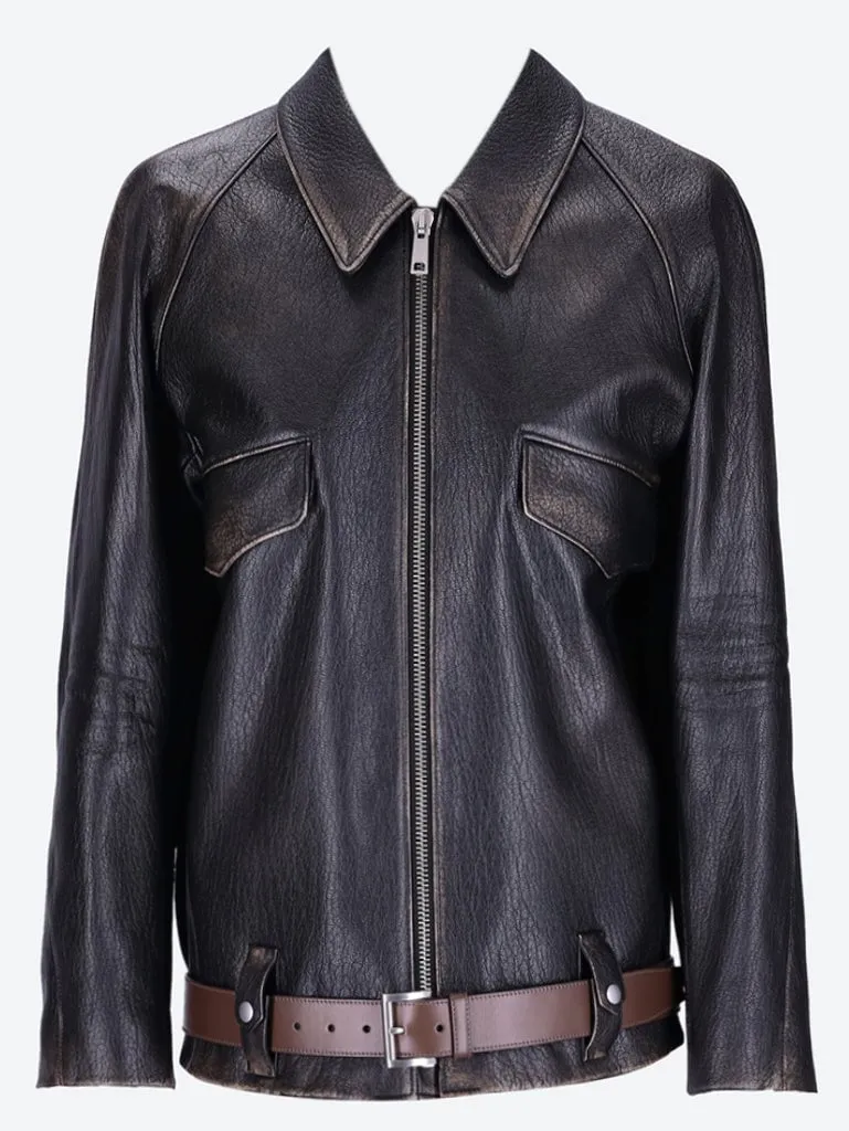 Capra leather belt jacket