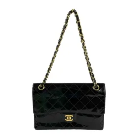 Chanel - Black Vintage CC Turnlock - Patent Quilted Flap - Gold Hardware Handbag