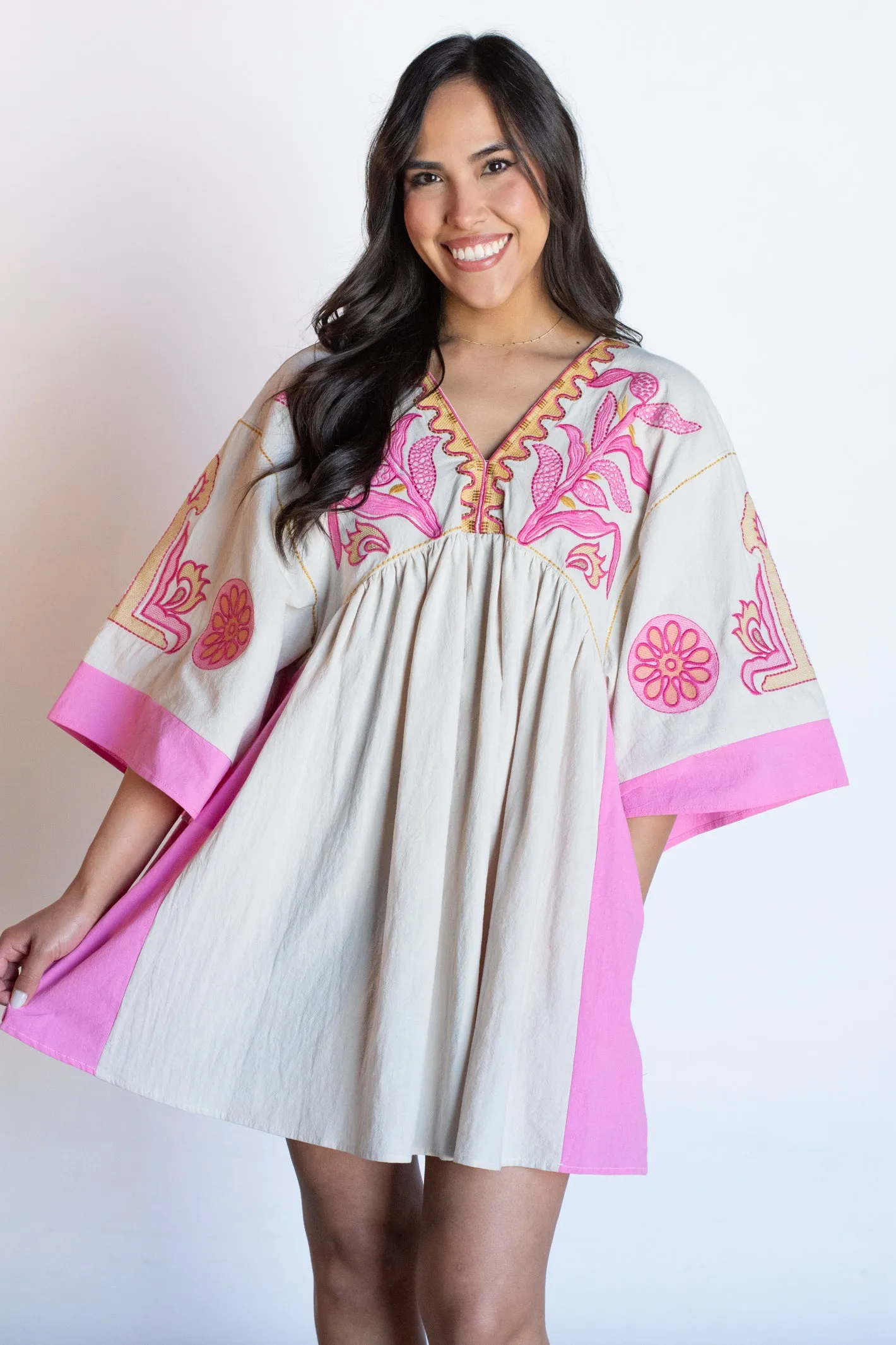 Charming Presence Pink Embroidered Dress