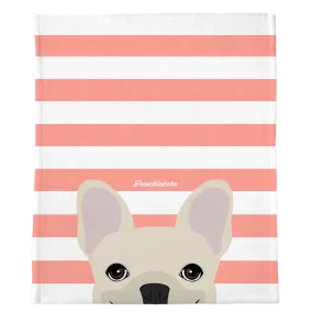 Cream French Bulldog on Peach Stripes | Frenchie Blanket