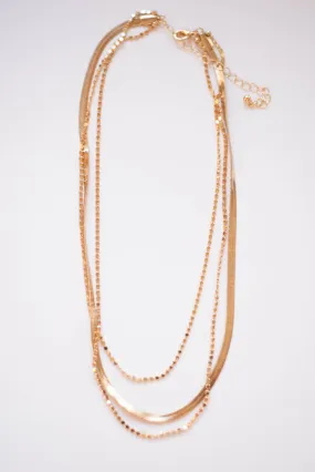 Double Flat Bead & Snake Chain Layer Necklace