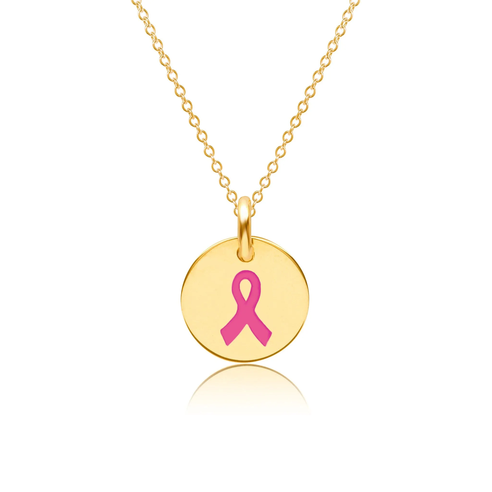 Gold Engravable Breast Cancer Ribbon Necklace