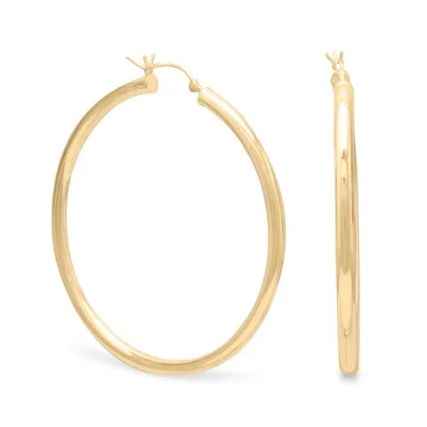 Gold Plated Sterling Silver 3mm x 50mm Gold Plated Click Hoop Earrings