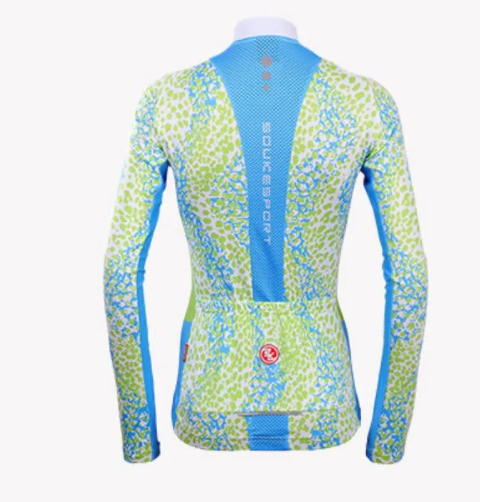 Green Blue Point Women Long Sleeve Cycling Jersey