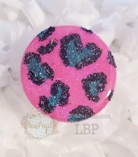 Handpainted Glitter Leopard Phone Grip Stand Pink and Teal