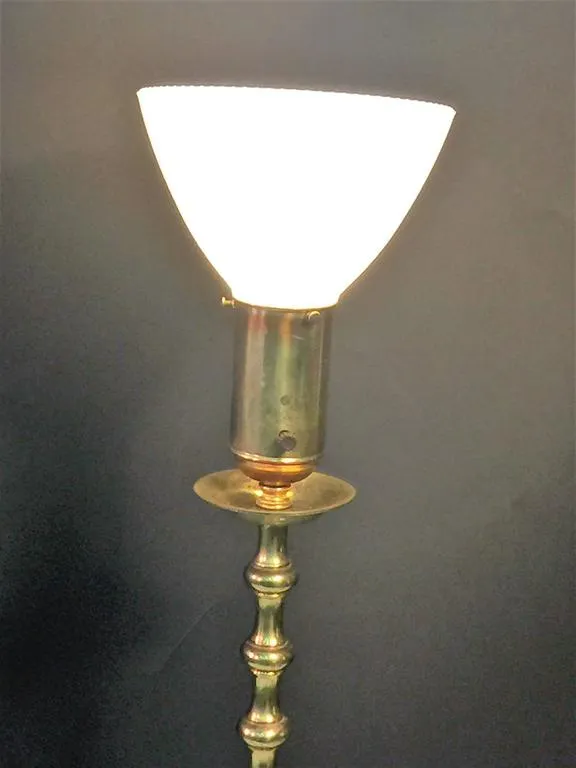 Hollywood Regency Brass Lamp with Brass Drum Shade