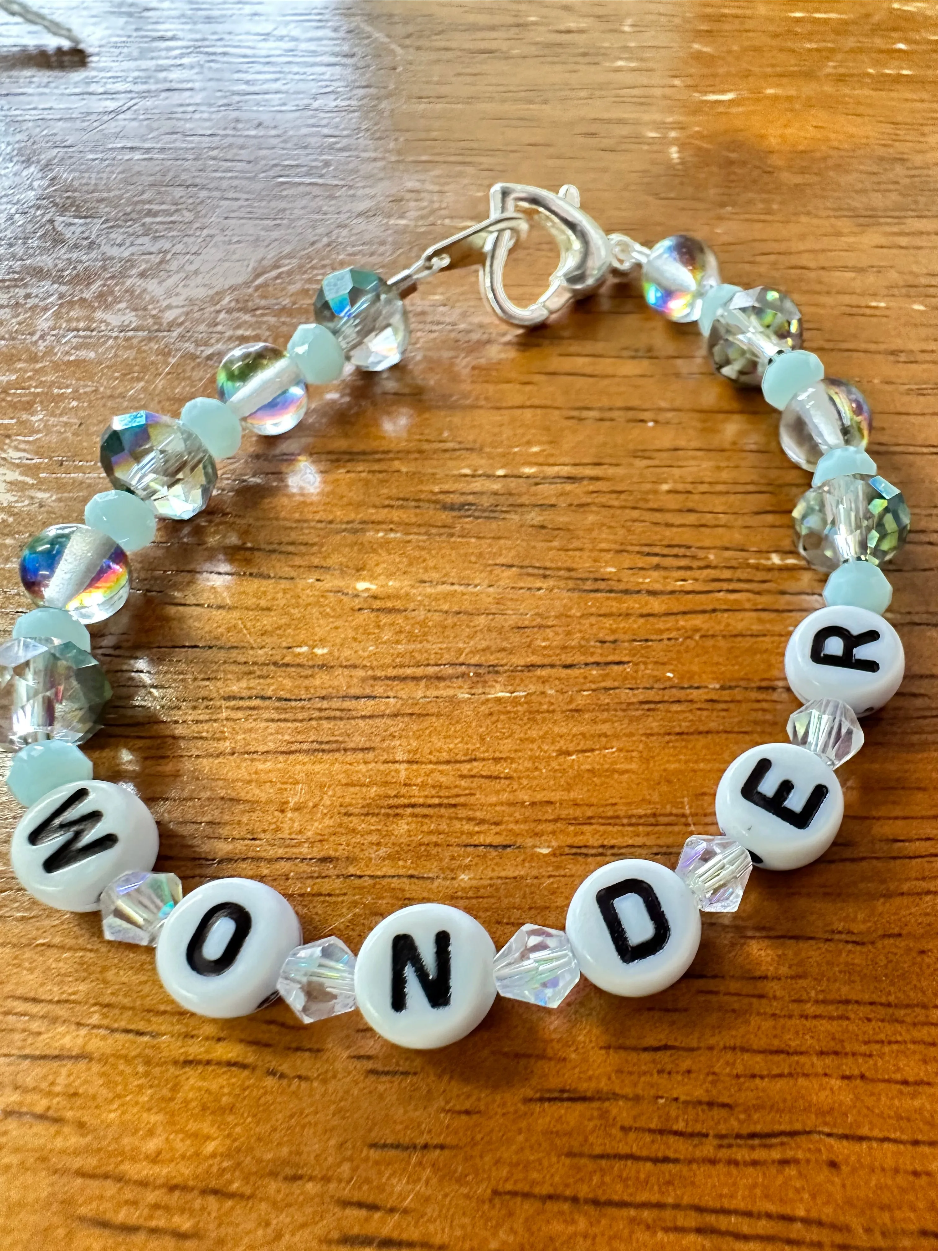 Keiki size Letters, Gems, and Swarovski bracelet