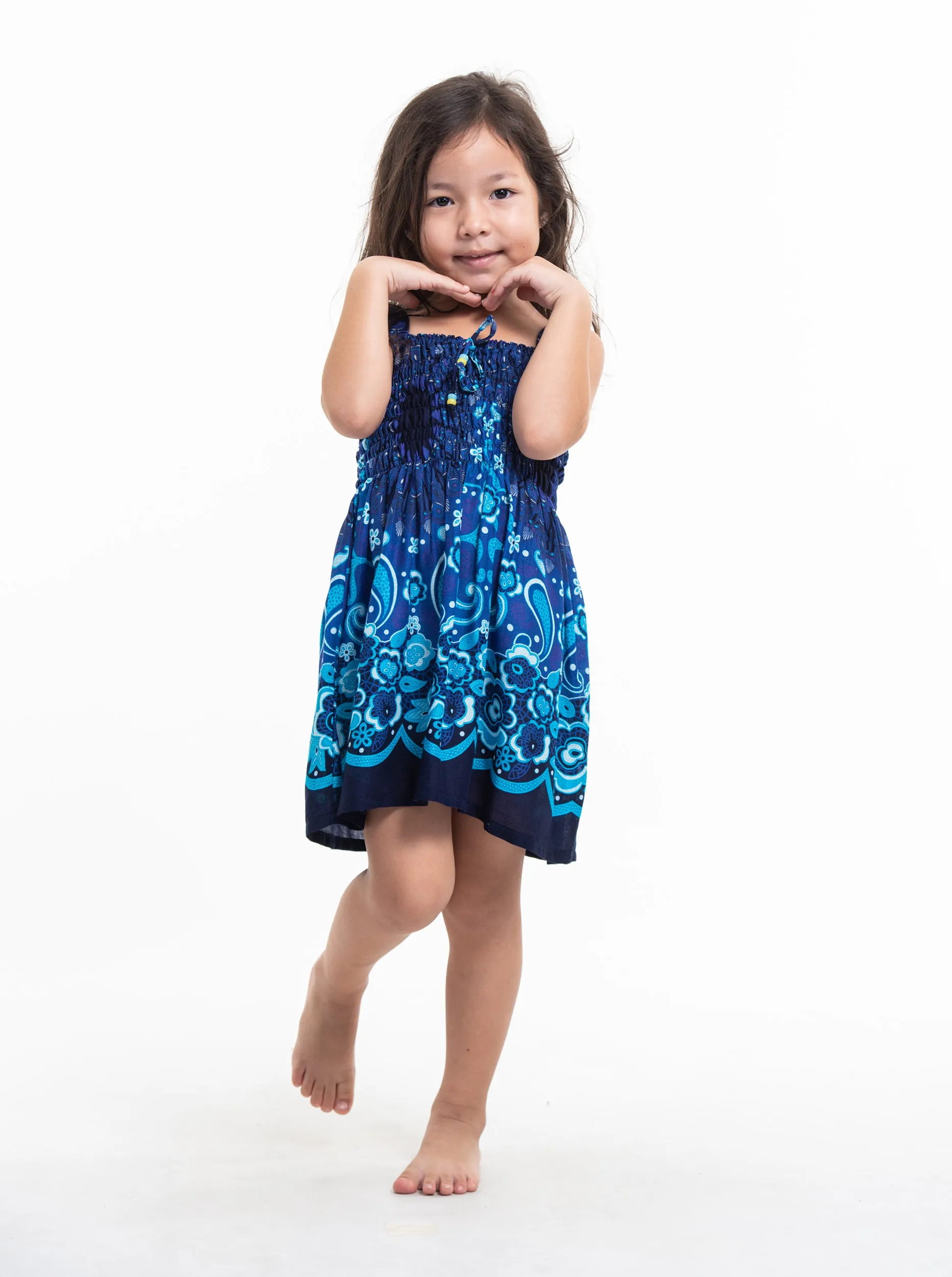 Kids Paisley Mandalas Smock Dress in Blue