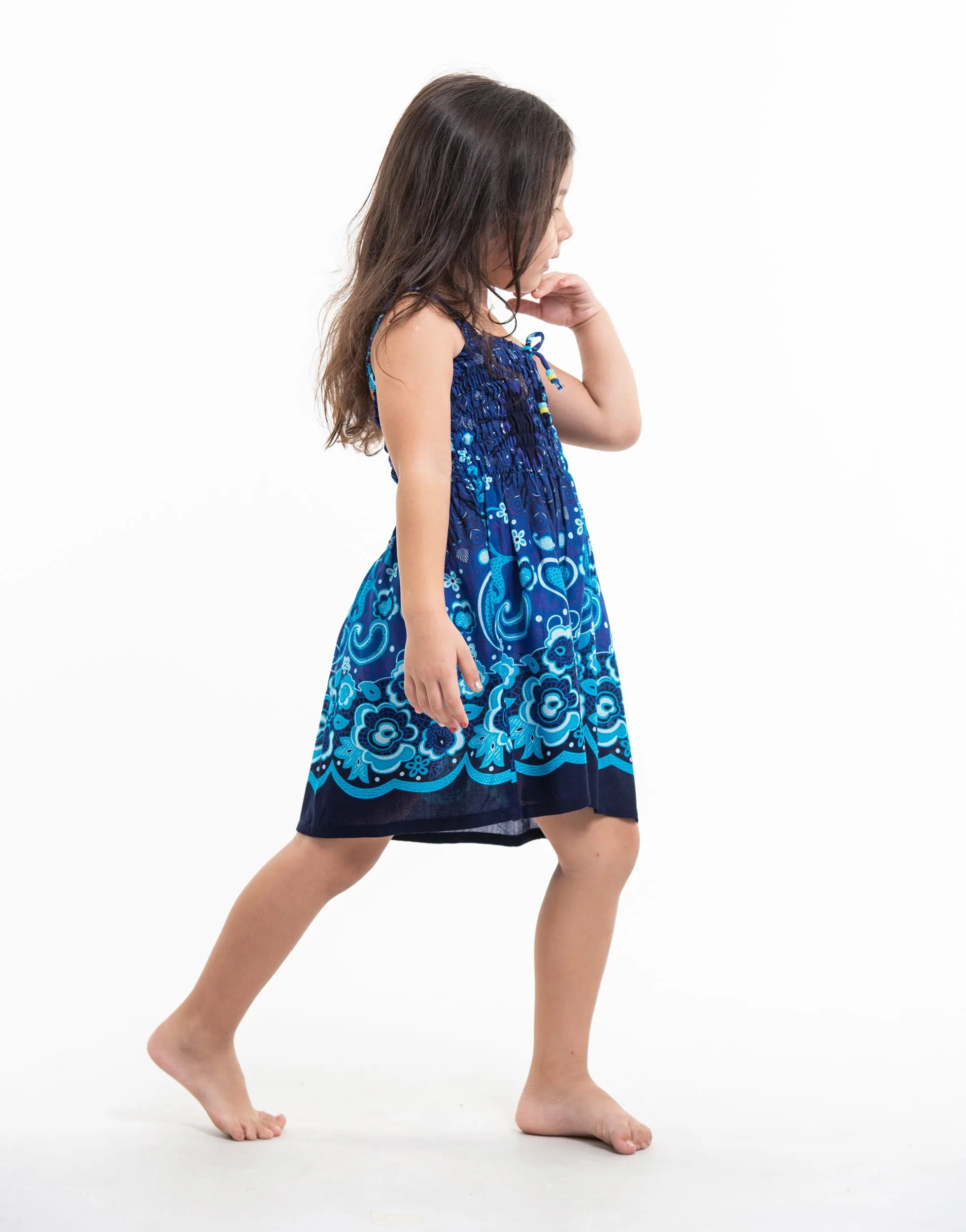 Kids Paisley Mandalas Smock Dress in Blue