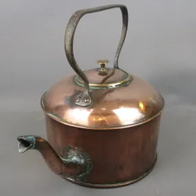 Large Heavy Copper Kettle Tea Pot Antique Victorian c1870