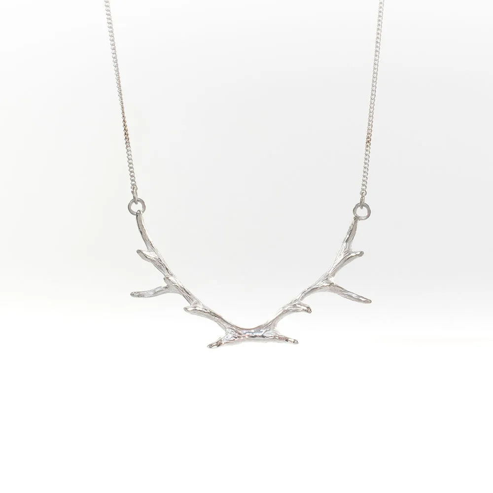 Large Silver Antler Necklace