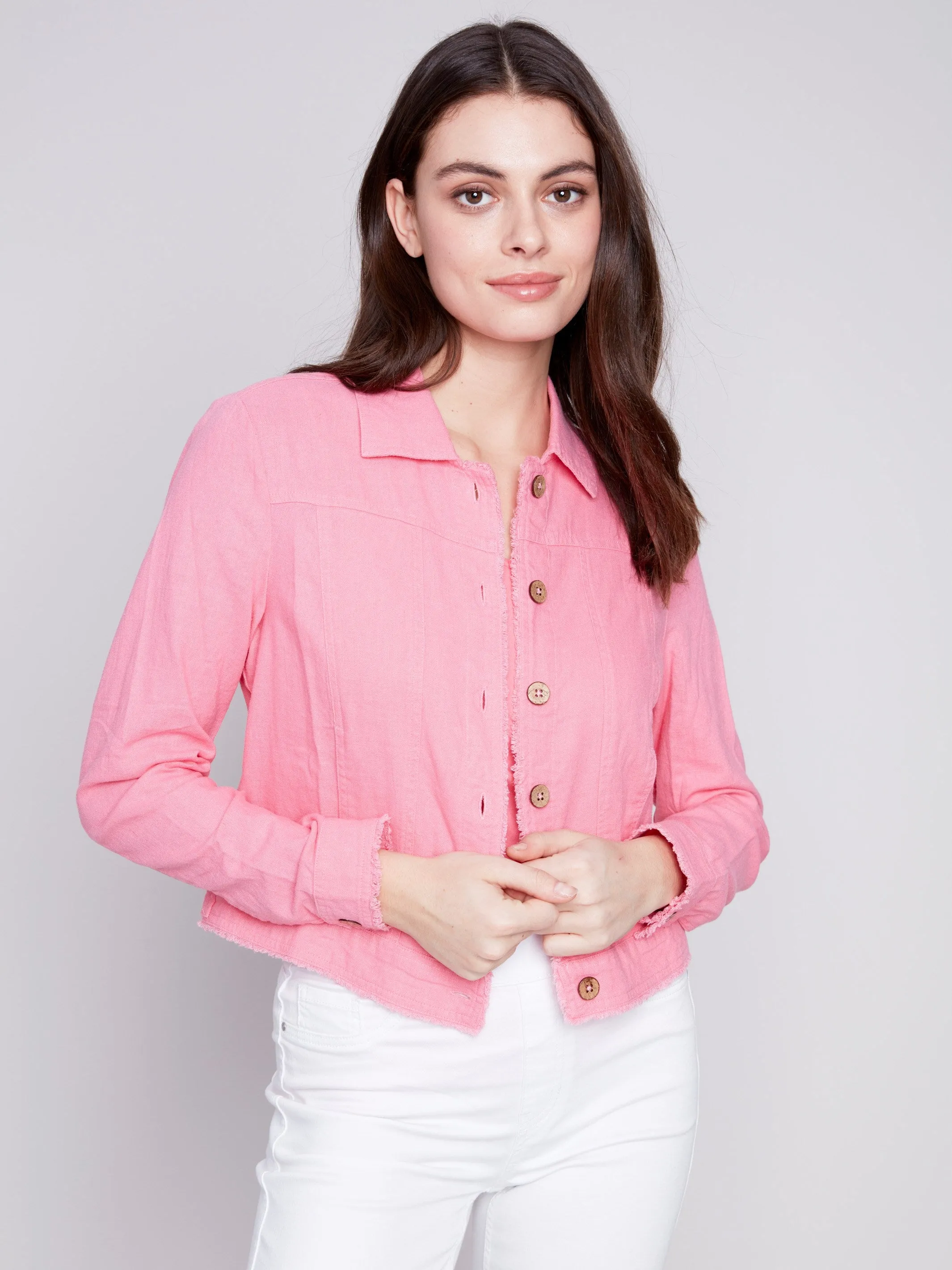 Linen Blend Jacket - Flamingo