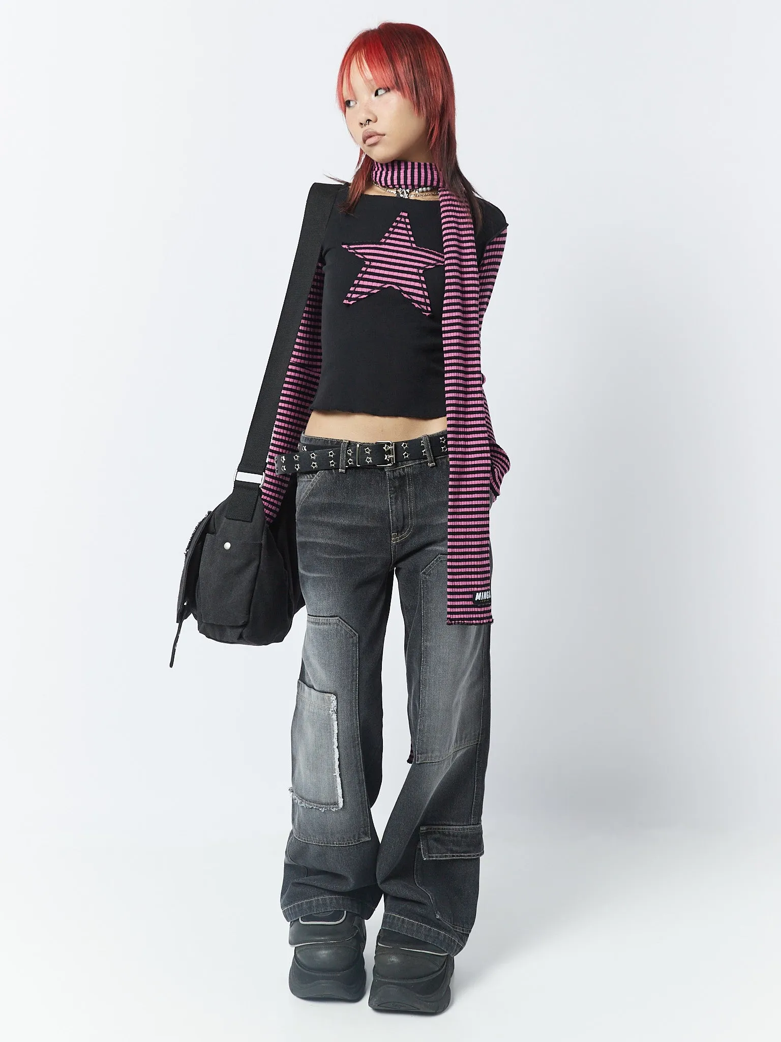 Lost Star Pink Black Striped Long Sleeve Top