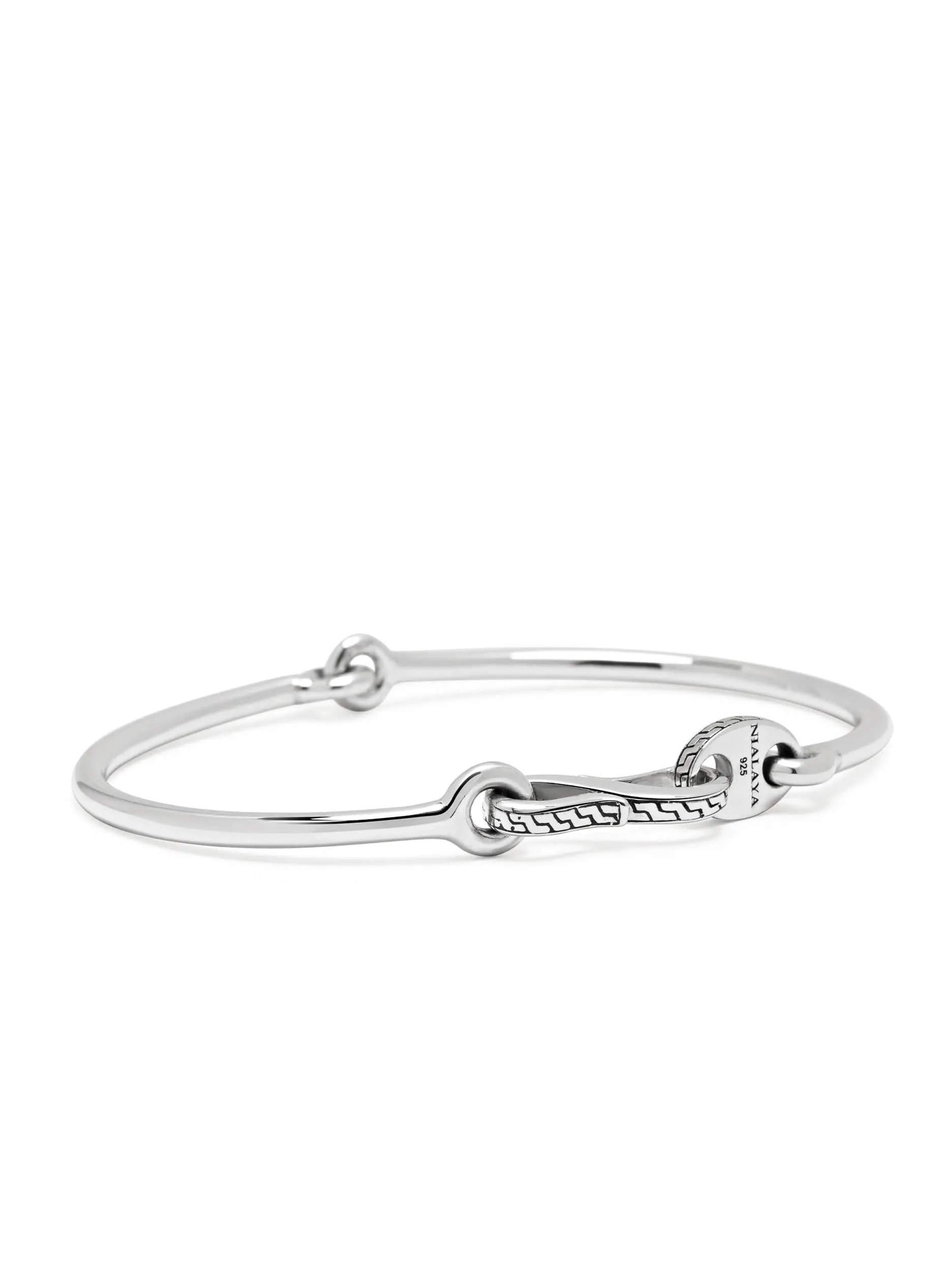 Men's Delicate Sterling Silver Bangle with Hook Clasp