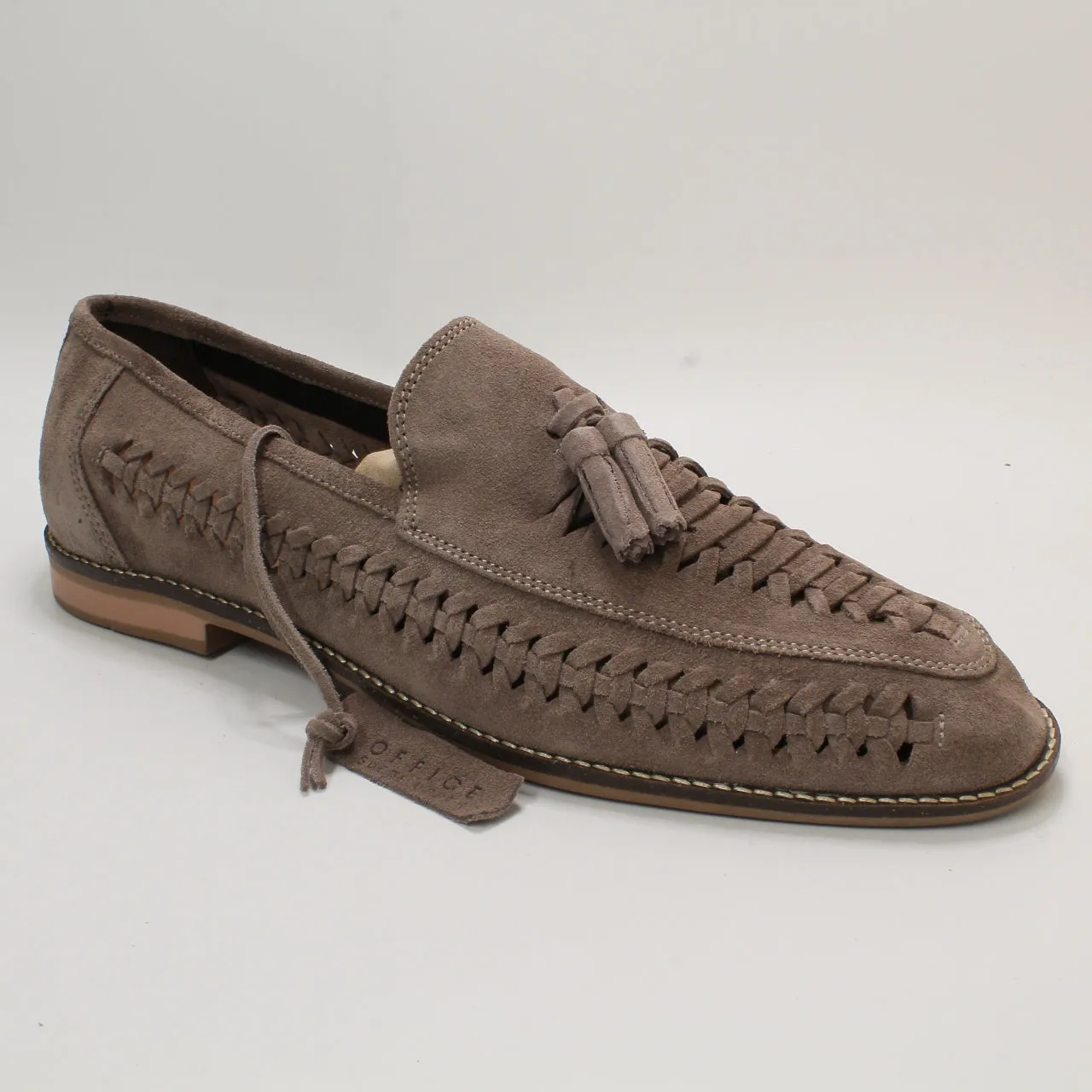 Mens Office Clapton 2 Tassel Woven Loafers Beige Suede