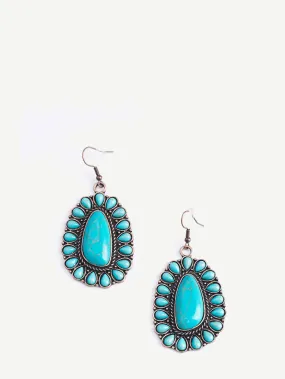 Montana West Turquoise Stone Blossom Oval Shape Dangling Earrings