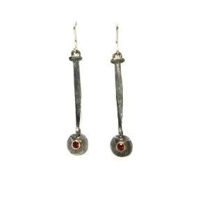 Nail Earrings with Hanging Rubies