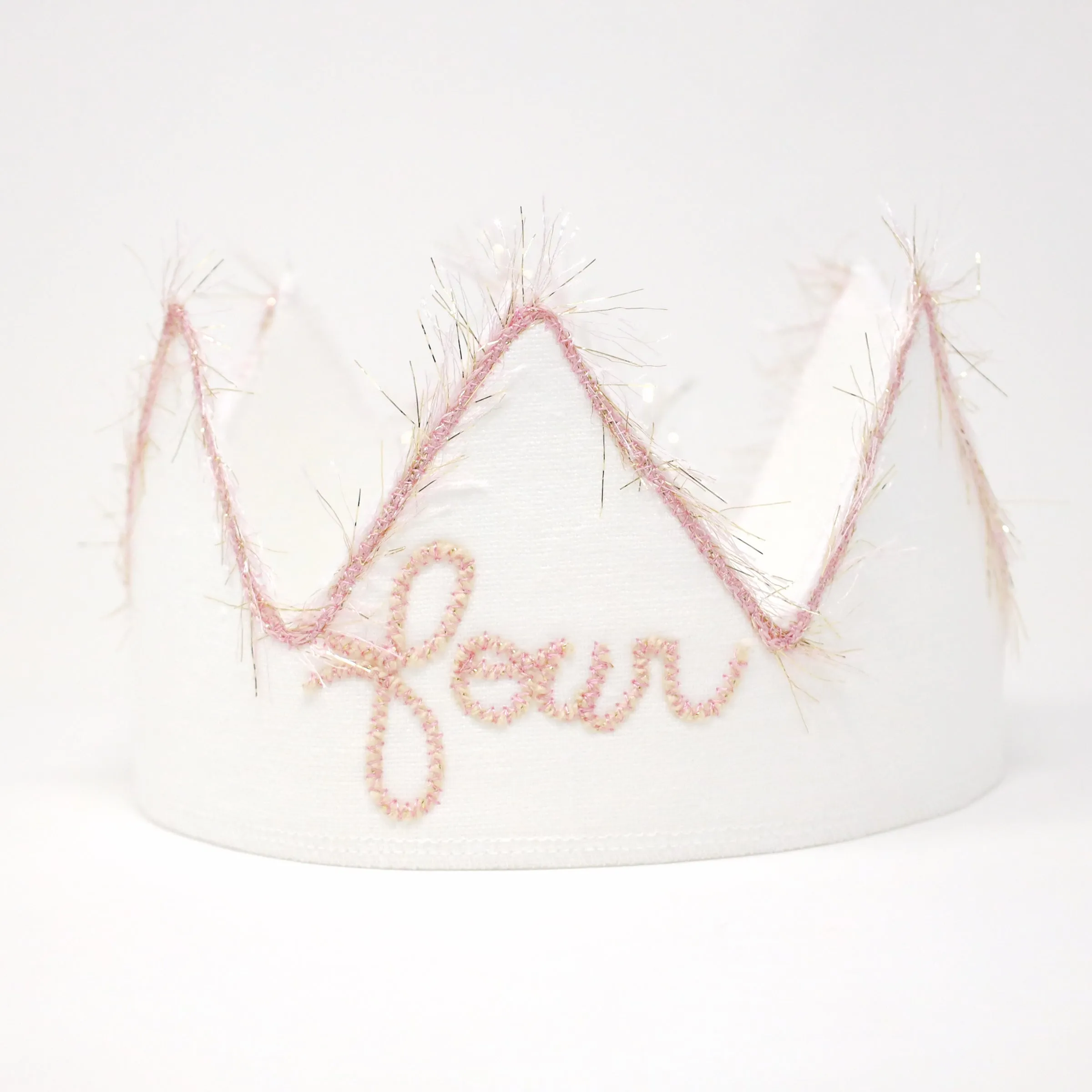 oh baby! four Birthday Crown with Blush/Gold Trim on Oyster Linen