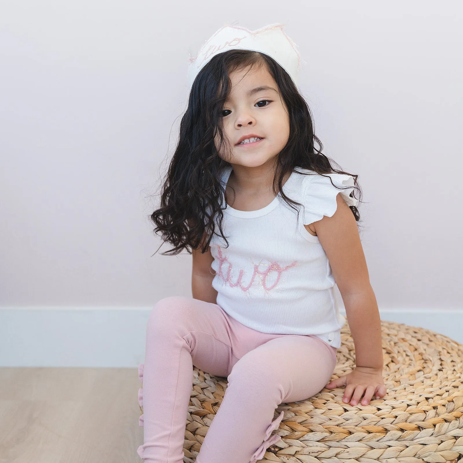 oh baby! Two Birthday Crown with Blush/Gold Trim on Oyster Linen