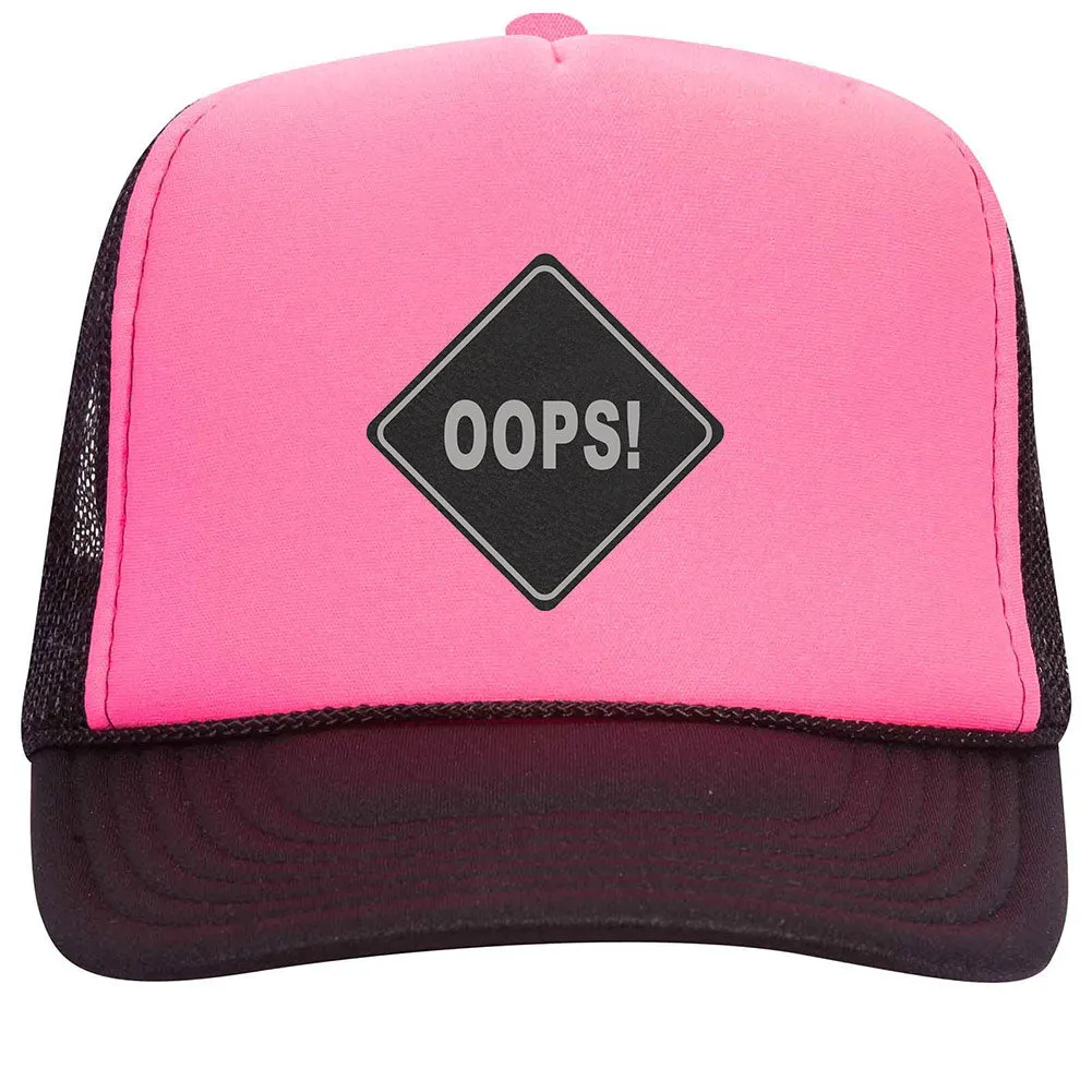 Oops Leatherette Neon 5 Panel High Crown Foam Mesh Back Trucker Hat - For Men and Women