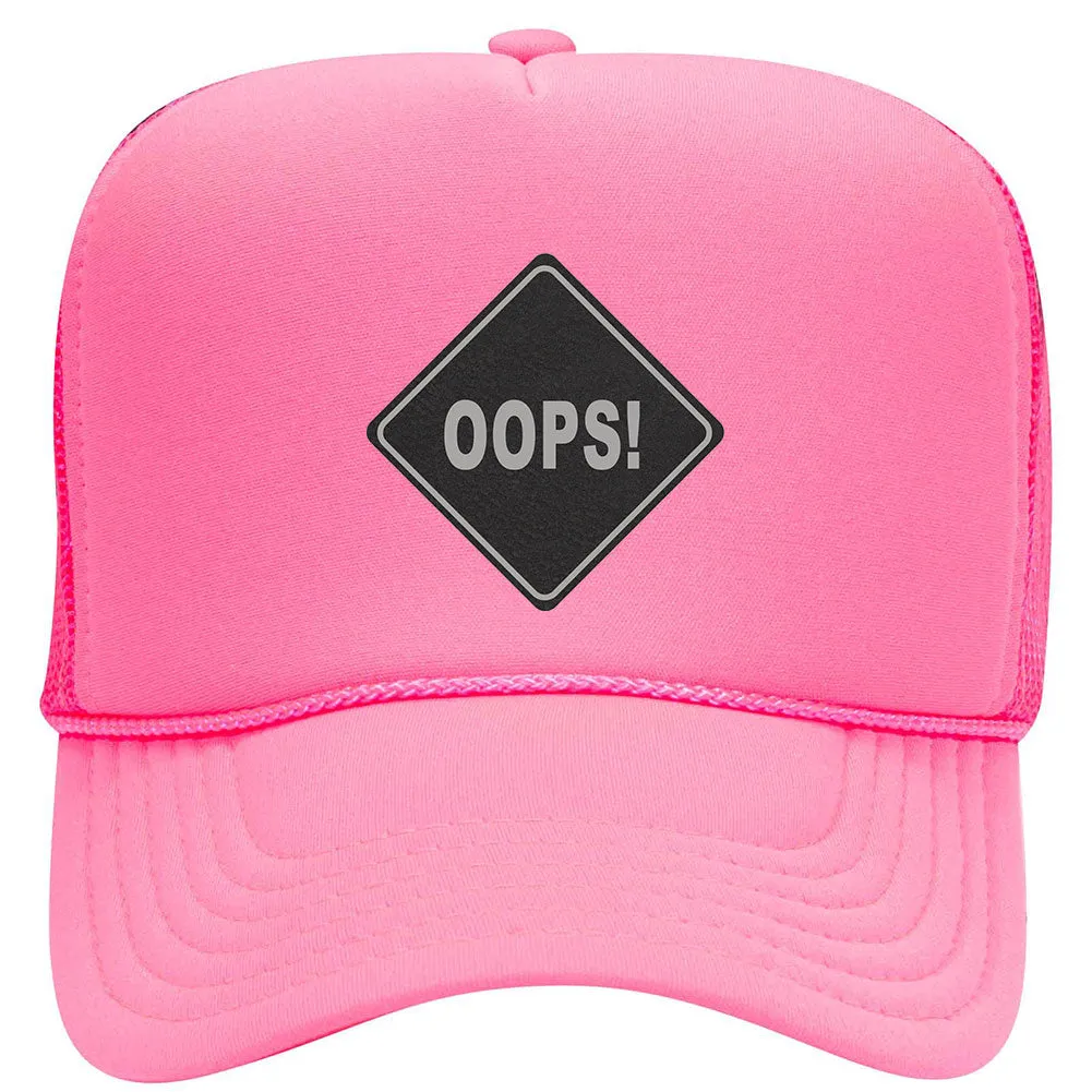 Oops Leatherette Neon 5 Panel High Crown Foam Mesh Back Trucker Hat - For Men and Women