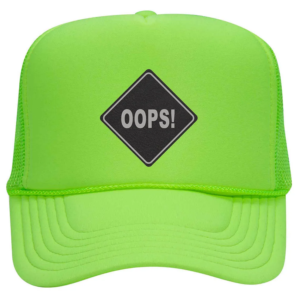 Oops Leatherette Neon 5 Panel High Crown Foam Mesh Back Trucker Hat - For Men and Women