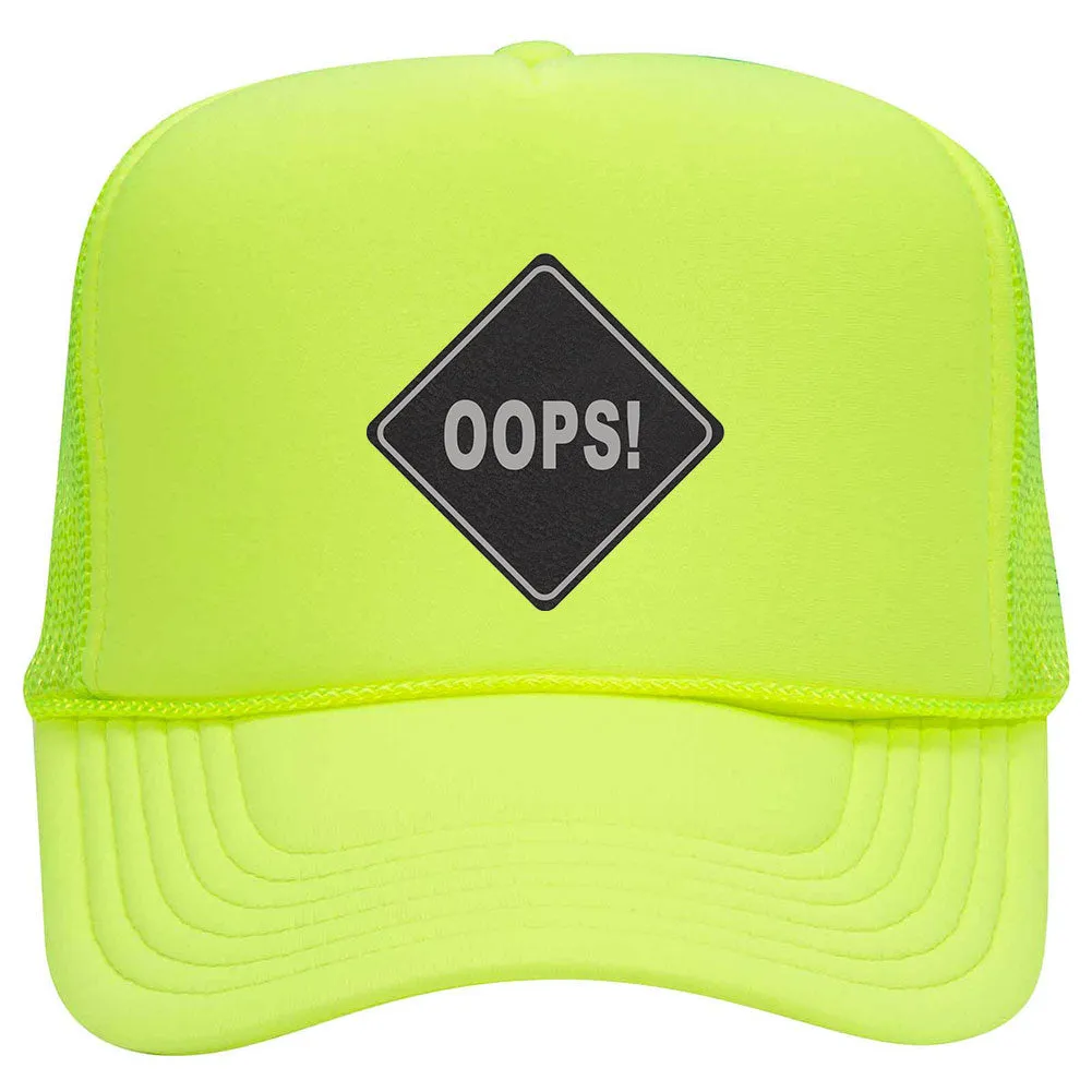 Oops Leatherette Neon 5 Panel High Crown Foam Mesh Back Trucker Hat - For Men and Women