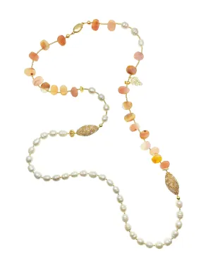 Orange Agate With Freshwater Pearls And Rhinestones Multi-Way Necklace AN002