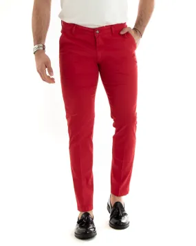 Pantaloni Uomo Cotone Tasca America Chinos Sartoriale Slim Fit Casual Rosso GIOSAL-P5699A